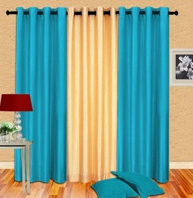 55% OFF on Cortina Polyester Blue Striped Eyelet Curtain