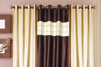 Dekor World Polyester Brown, Beige Abstract Eyelet Curtain