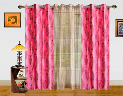 56% OFF on Dekor World Polyester Peach, Beige Floral Eyelet Curtain