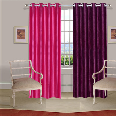 43% OFF on Handloomdaddy Polyester Pink, Purple Ikat Tab Top Curtain