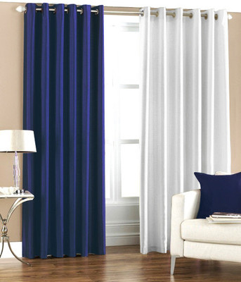 33% OFF on Pindia Polyester Blue, White Abstract Eyelet Curtain