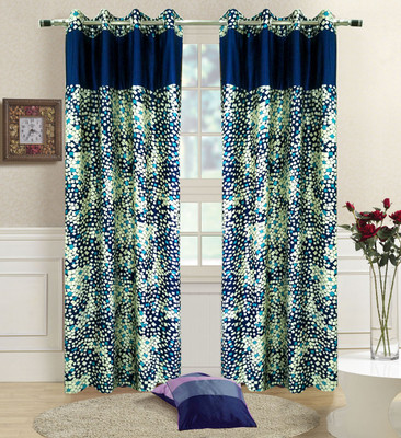 56% OFF on Homefab India Polyester Blue Geometric Eyelet Curtain