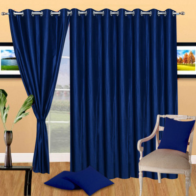 43% OFF on Handloomdaddy Polyester Dark Blue Solid Eyelet Curtain