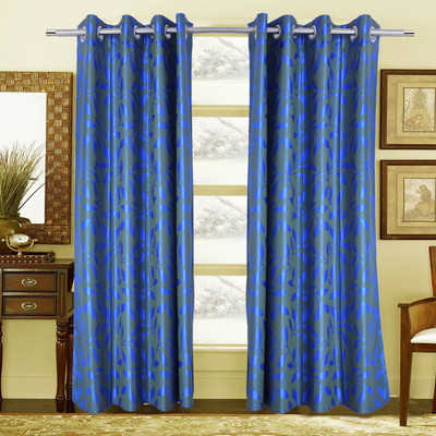 45% OFF on Trendy Home Polyester Blue Printed Eyelet Curtain