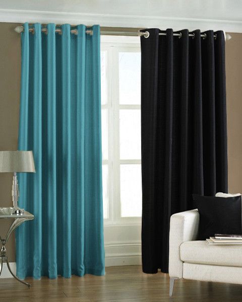 33% OFF on Pindia Polyester Blue, Black Abstract Eyelet Curtain