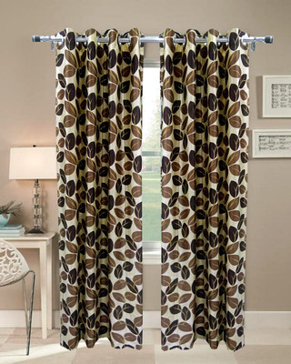 63% OFF on Homefab India Polyester Brown Floral Eyelet Curtain