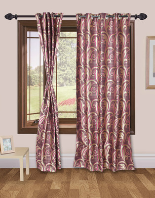 50% OFF on VS Collection Polyester Pink, Purple Abstract Eyelet Curtain