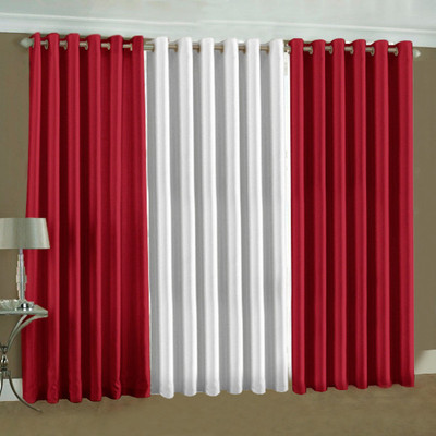 33% OFF on Pindia Polyester Maroon, White Solid Eyelet Curtain