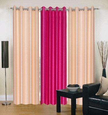 56% OFF on IWS Polyester Beige, Pink Damask Ring Rod Curtain