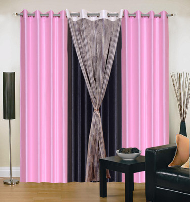 54% OFF on Hargunz Pink, Black Self Design Eyelet Curtain