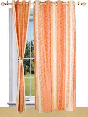 66% OFF on Shandar Polyester Orange Damask Eyelet Curtain