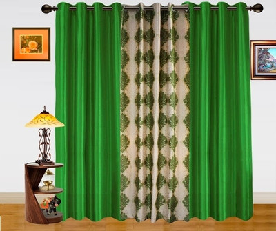 47% OFF on Dekor World Polyester Green, Beige Abstract Eyelet Curtain