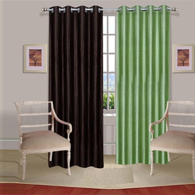 28% OFF on Handloomdaddy Polyester Brown, Green Solid Eyelet Curtain