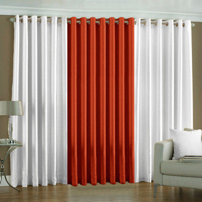 33% OFF on Pindia Polyester White, Rust Solid Eyelet Curtain