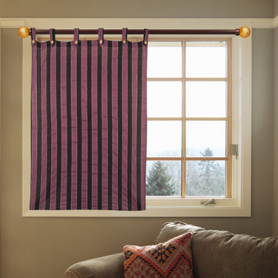 60% OFF on Handloom Factory Polycotton Purple Striped Eyelet Curtain