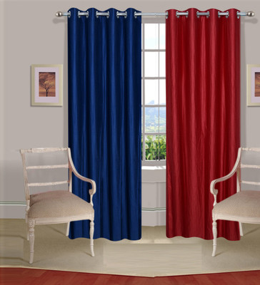 44% OFF on Handloomdaddy Polyester Blue, Red Floral Eyelet Curtain