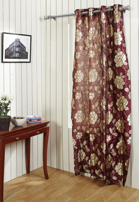 4% OFF on @HOME Polyester, Dupion Maroon Door Curtain 228.6 cm in Height