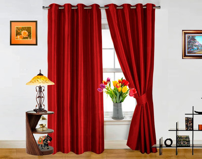 60% OFF on Dekor World Polyester Maroon Geometric Eyelet Curtain