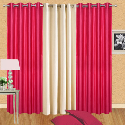 47% OFF on Handloomdaddy Polyester Pink, Beige Floral Eyelet Curtain