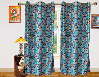 44% OFF on Dekor World Polyester Blue Damask Eyelet Curtain