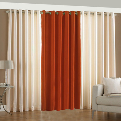 33% OFF on Pindia Polyester Cream, Rust Solid Eyelet Curtain