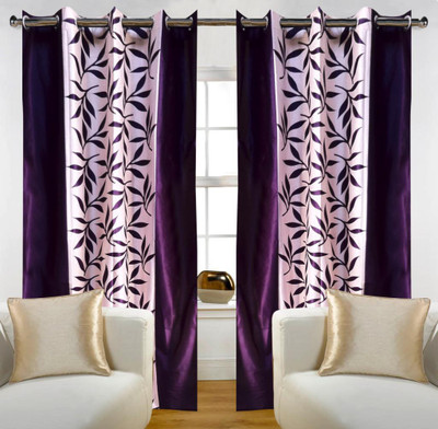 70% OFF on Home Candy Polyester Purple Floral Ring Rod Curtain