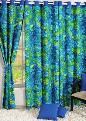 25% OFF on Swayam Cotton Blue, Green Floral Eyelet Curtain