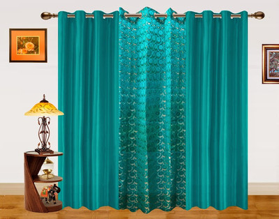 50% OFF on Dekor World Polyester Blue Floral Eyelet Curtain