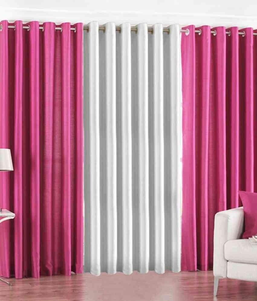 59% OFF on HomeZaara Polyester Pink, White Solid Eyelet Curtain