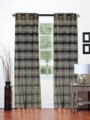 77% OFF on Mahamantra Polyester Grey Damask Eyelet Curtain