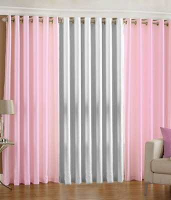 59% OFF on HomeZaara Polyester Pink, White Solid Eyelet Curtain