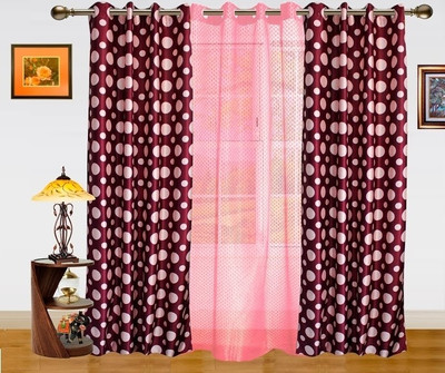 48% OFF on Dekor World Polyester Maroon, Pink Floral Eyelet Curtain