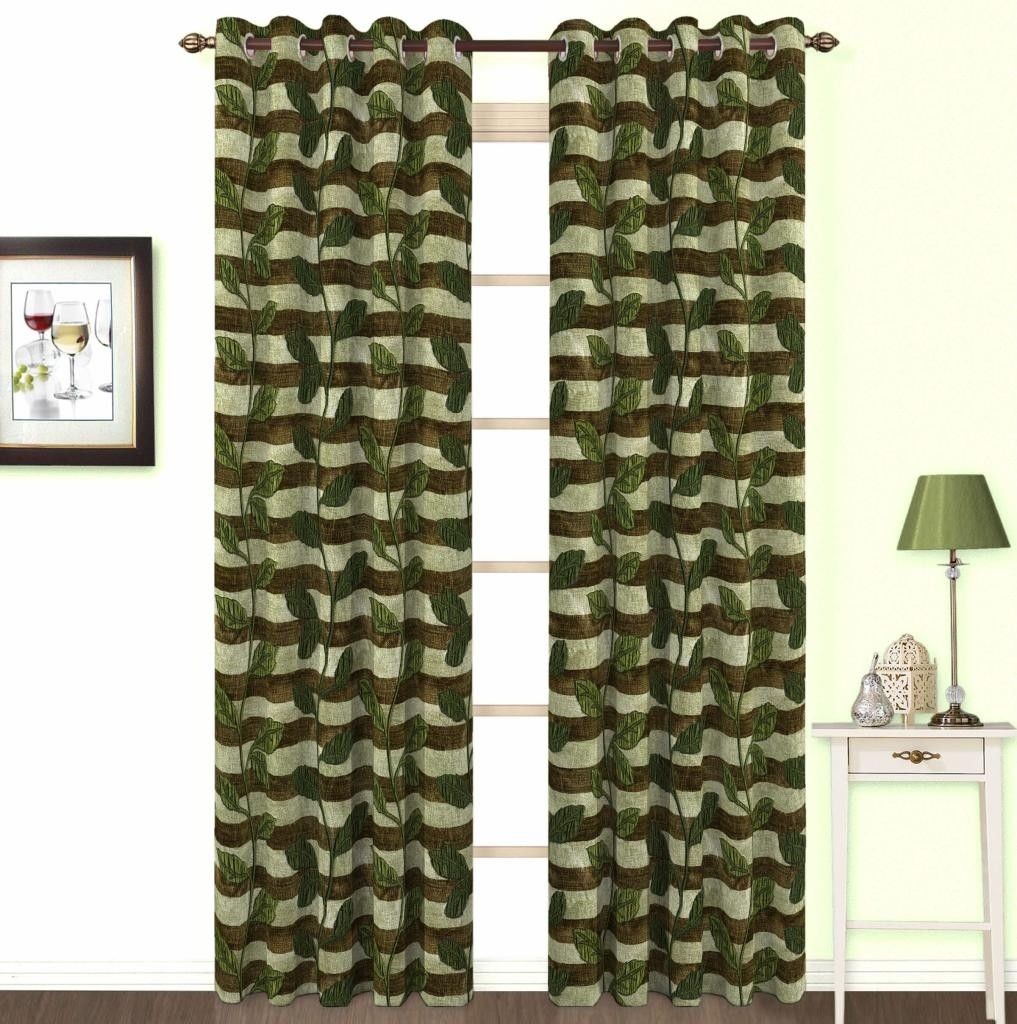 10% OFF on Skipper Polyester, Viscose, Blends Green Floral Eyelet Curtain