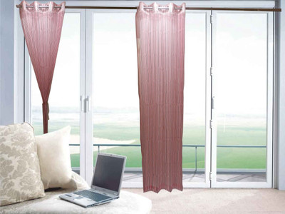 57% OFF on Furnishing Centre Polyester Pink Striped Eyelet Curtain