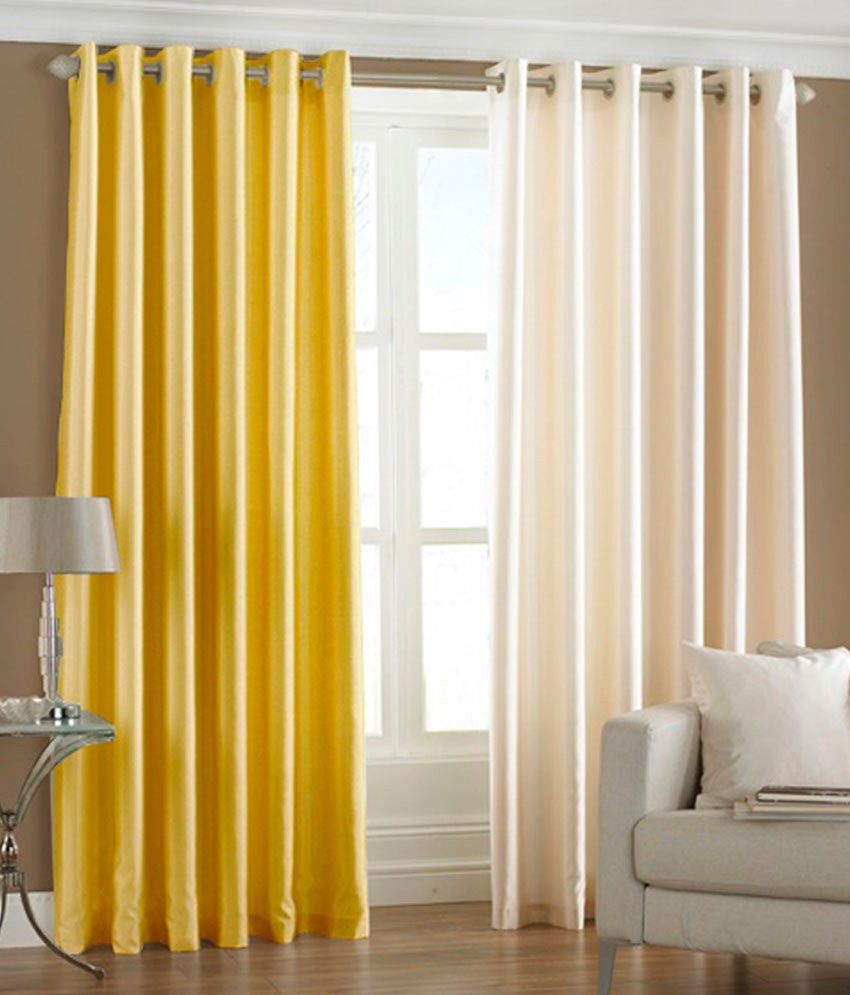 66% OFF on HomeZaara Polyester Yellow, Beige Solid Tab Top Curtain