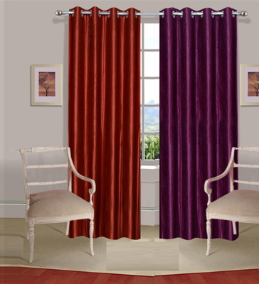 42% OFF on Handloomdaddy Polyester Brown, Purple Solid Eyelet Curtain