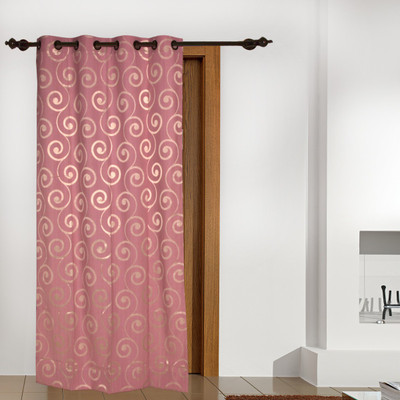 6% OFF on FloatingWalls Polyester Pink Floral Eyelet Curtain