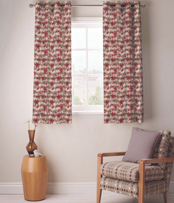 55% OFF on Fabutex Polyester Maroon Striped Eyelet Curtain