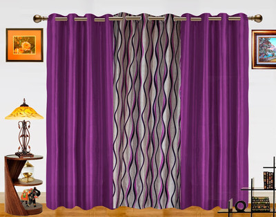 9% OFF on Dekor World Polyester Purple Floral Eyelet Curtain