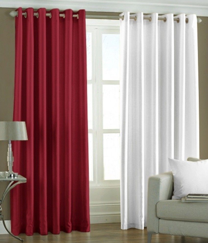 26% OFF on Hargunz Polyester Red, White Geometric Eyelet Curtain