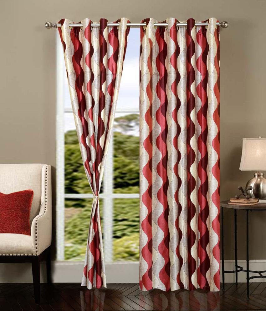 73% OFF on Home Beauty Polyester Red Printed Eyelet Curtain
