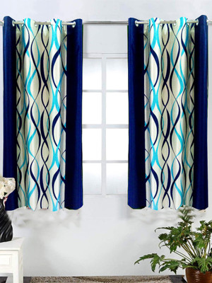 52% OFF on Homefab India Polyester Blue Geometric Eyelet Curtain