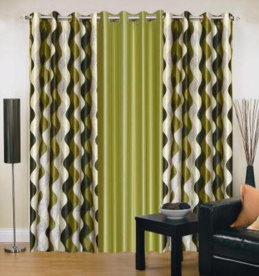 54% OFF on IWS Polyester Multicolor Abstract Ring Rod Curtain