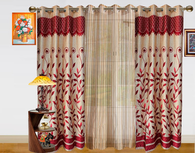 48% OFF on Dekor World Polyester Maroon, Beige Floral Eyelet Curtain
