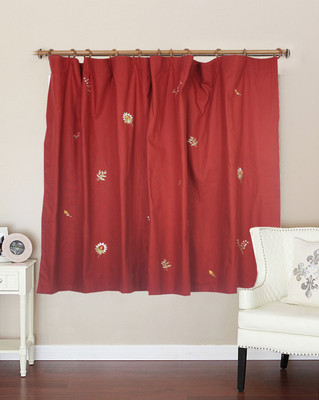 60% OFF on MilanoHome Cotton Red Embroidered Ring Rod Curtain 60% OFF on MilanoHome Cotton Red Embroidered Ring Rod Curtain