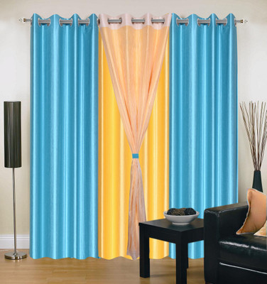 52% OFF on Hargunz Light Blue, Yellow Floral Eyelet Curtain