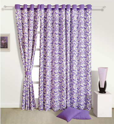 Swayam Cotton Purple, White Solid Eyelet Curtain
