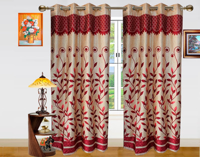 45% OFF on Dekor World Polyester Maroon Floral Eyelet Curtain