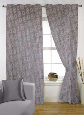 55% OFF on Delight Polycotton Grey Striped Eyelet Curtain