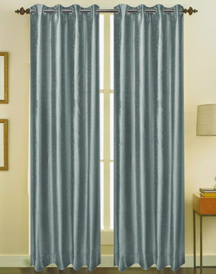 ZappyCart Polyester Steel Grey Solid Eyelet Curtain